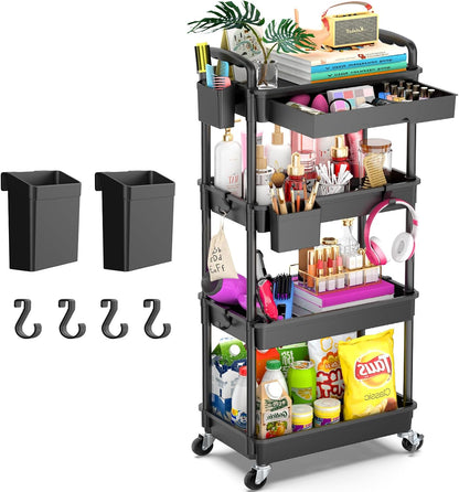 3 Tier Rolling Utility Cart Organizer with Removable Drawer, White