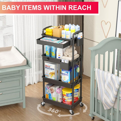 3 Tier Rolling Utility Cart Organizer with Removable Drawer, White