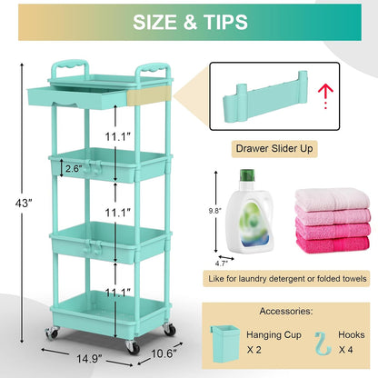 3 Tier Rolling Utility Cart Organizer with Removable Drawer, White