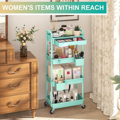 3 Tier Rolling Utility Cart Organizer with Removable Drawer, White