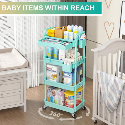 3 Tier Rolling Utility Cart Organizer with Removable Drawer, White