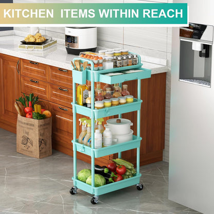 3 Tier Rolling Utility Cart Organizer with Removable Drawer, White
