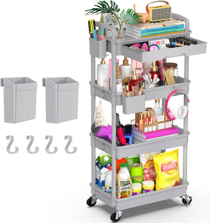 3 Tier Rolling Utility Cart Organizer with Removable Drawer, White