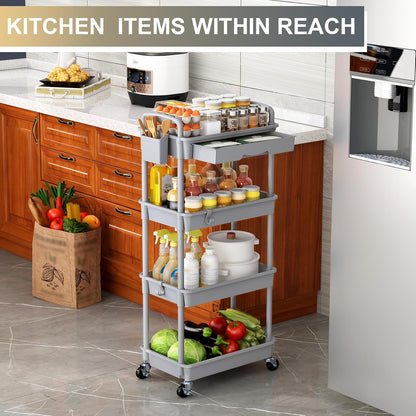 3 Tier Rolling Utility Cart Organizer with Removable Drawer, White