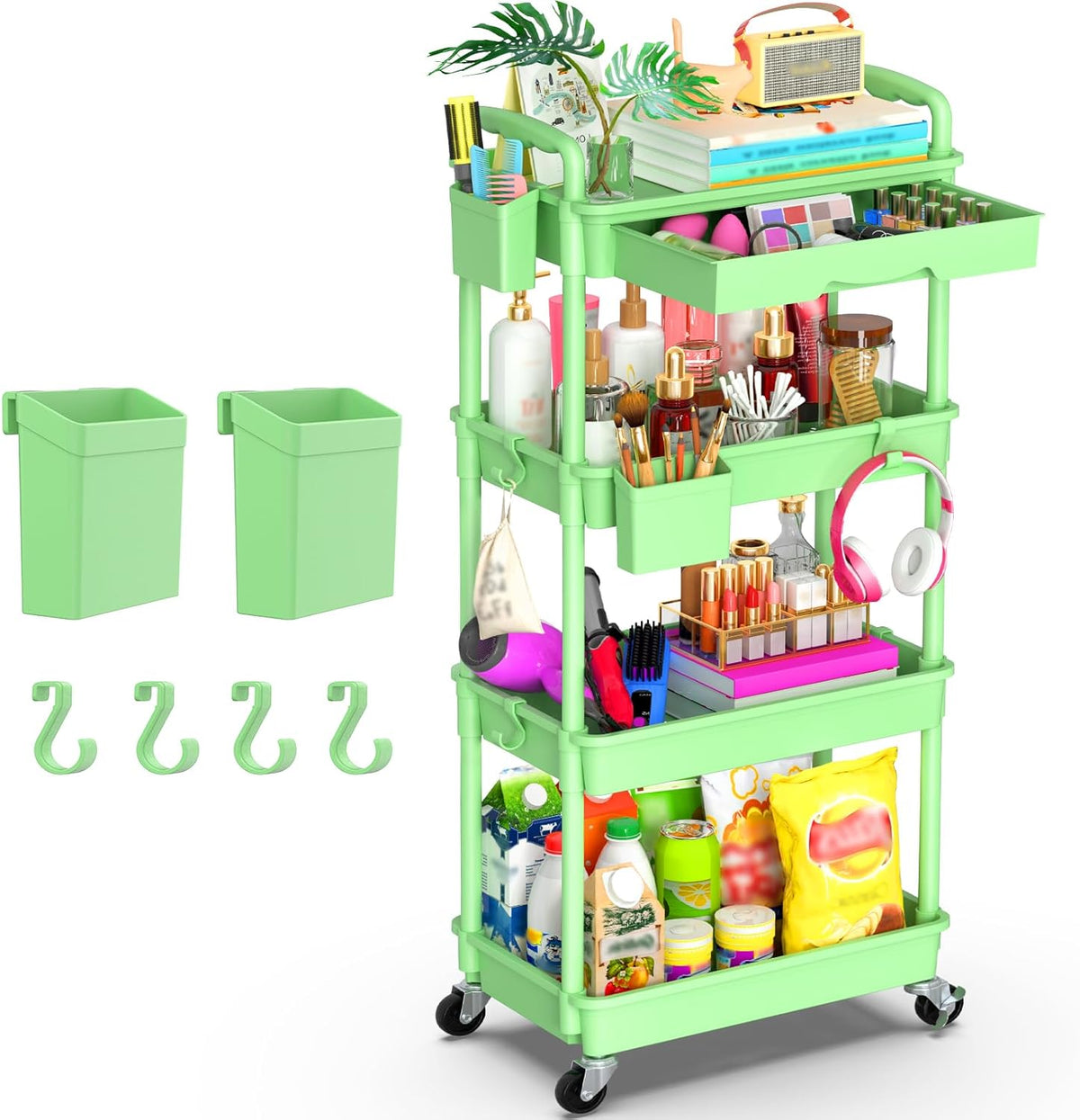 3 Tier Rolling Utility Cart Organizer with Removable Drawer, White