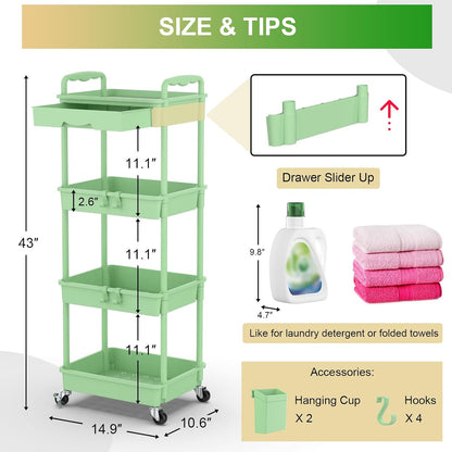 3 Tier Rolling Utility Cart Organizer with Removable Drawer, White
