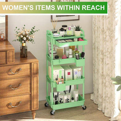 3 Tier Rolling Utility Cart Organizer with Removable Drawer, White