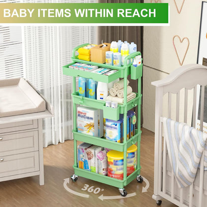 3 Tier Rolling Utility Cart Organizer with Removable Drawer, White
