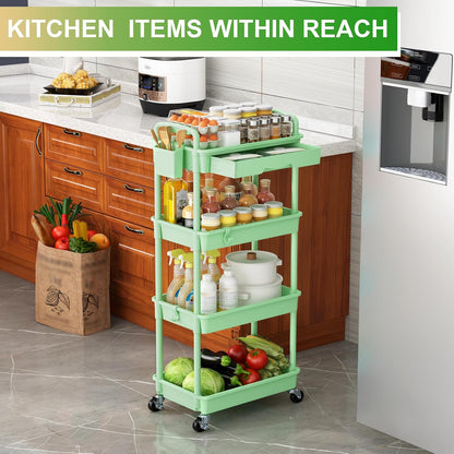 3 Tier Rolling Utility Cart Organizer with Removable Drawer, White