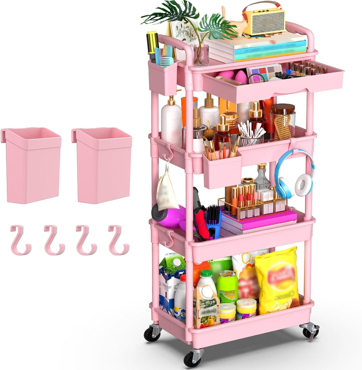 3 Tier Rolling Utility Cart Organizer with Removable Drawer, White