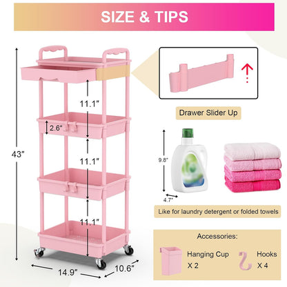 3 Tier Rolling Utility Cart Organizer with Removable Drawer, White