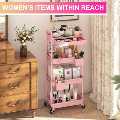 3 Tier Rolling Utility Cart Organizer with Removable Drawer, White