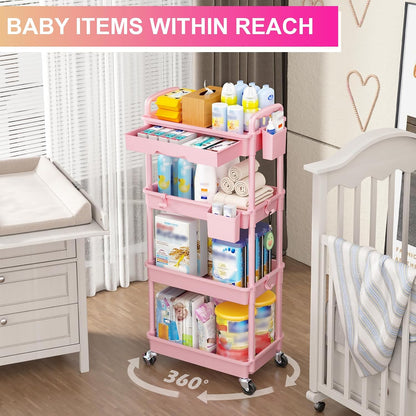 3 Tier Rolling Utility Cart Organizer with Removable Drawer, White