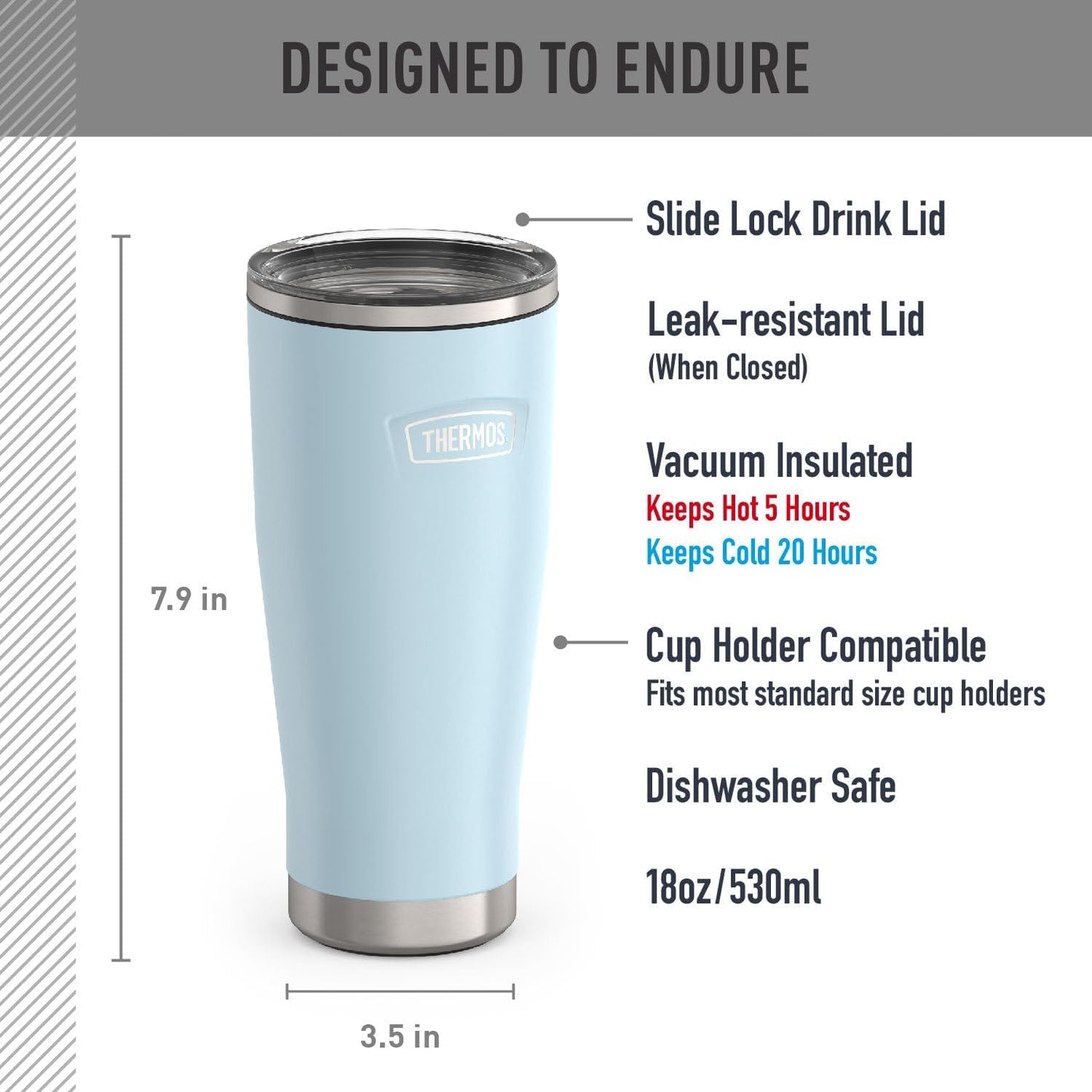Icon Series 24oz Stainless Steel Tumbler with Slide Lock Lid, Leakproof, Fits Cupholder, Dishwasher Safe, Griptec™ Non‑Slip Base, Keeps Drinks Hot 6 Hrs/Cold 22 Hrs, Mystic Navy
