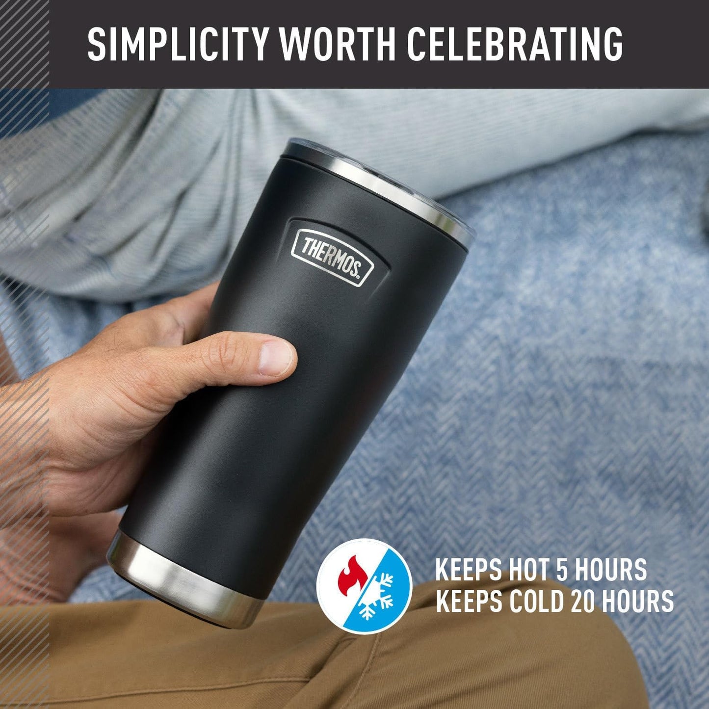 Icon Series 24oz Stainless Steel Tumbler with Slide Lock Lid, Leakproof, Fits Cupholder, Dishwasher Safe, Griptec™ Non‑Slip Base, Keeps Drinks Hot 6 Hrs/Cold 22 Hrs, Mystic Navy