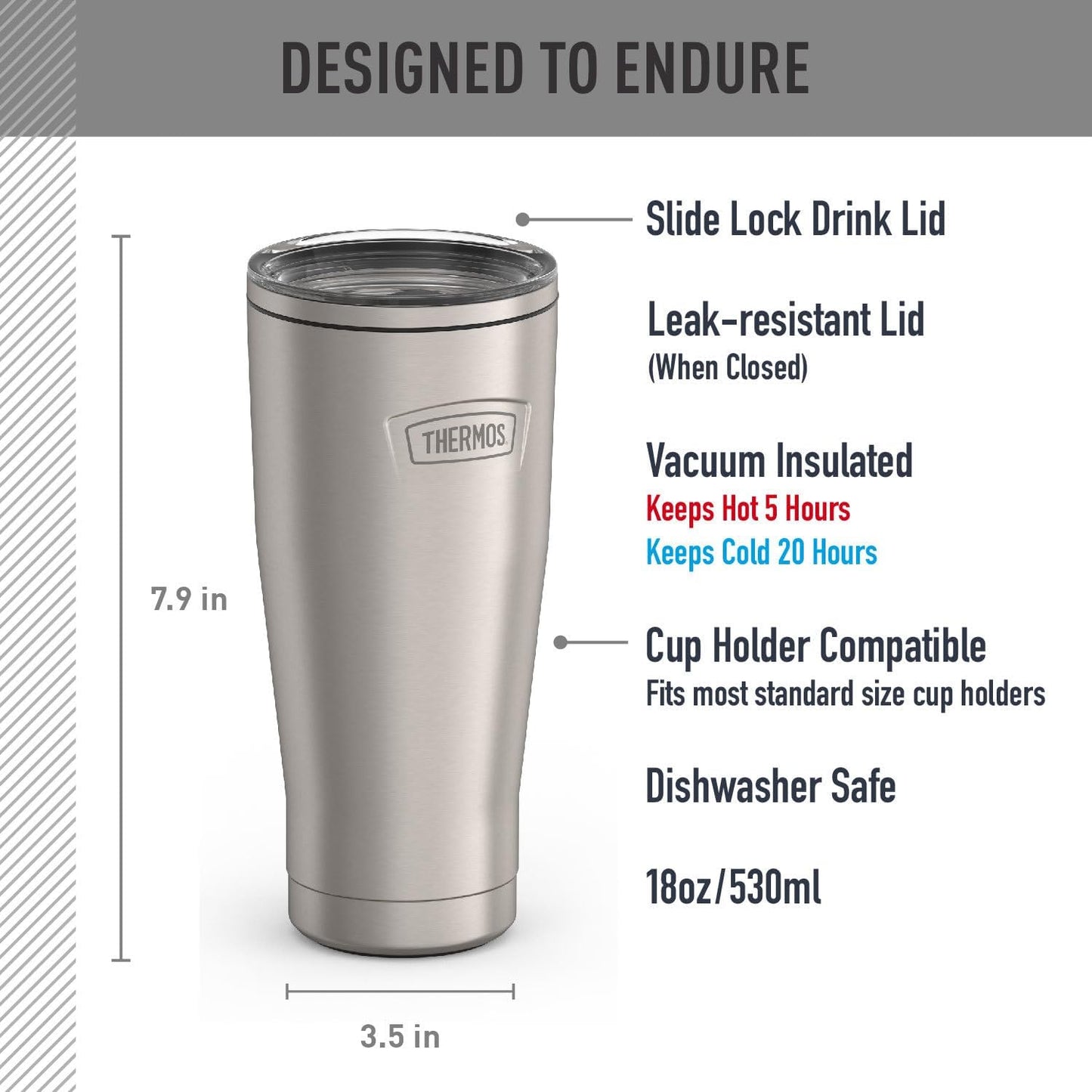 Icon Series 24oz Stainless Steel Tumbler with Slide Lock Lid, Leakproof, Fits Cupholder, Dishwasher Safe, Griptec™ Non‑Slip Base, Keeps Drinks Hot 6 Hrs/Cold 22 Hrs, Mystic Navy