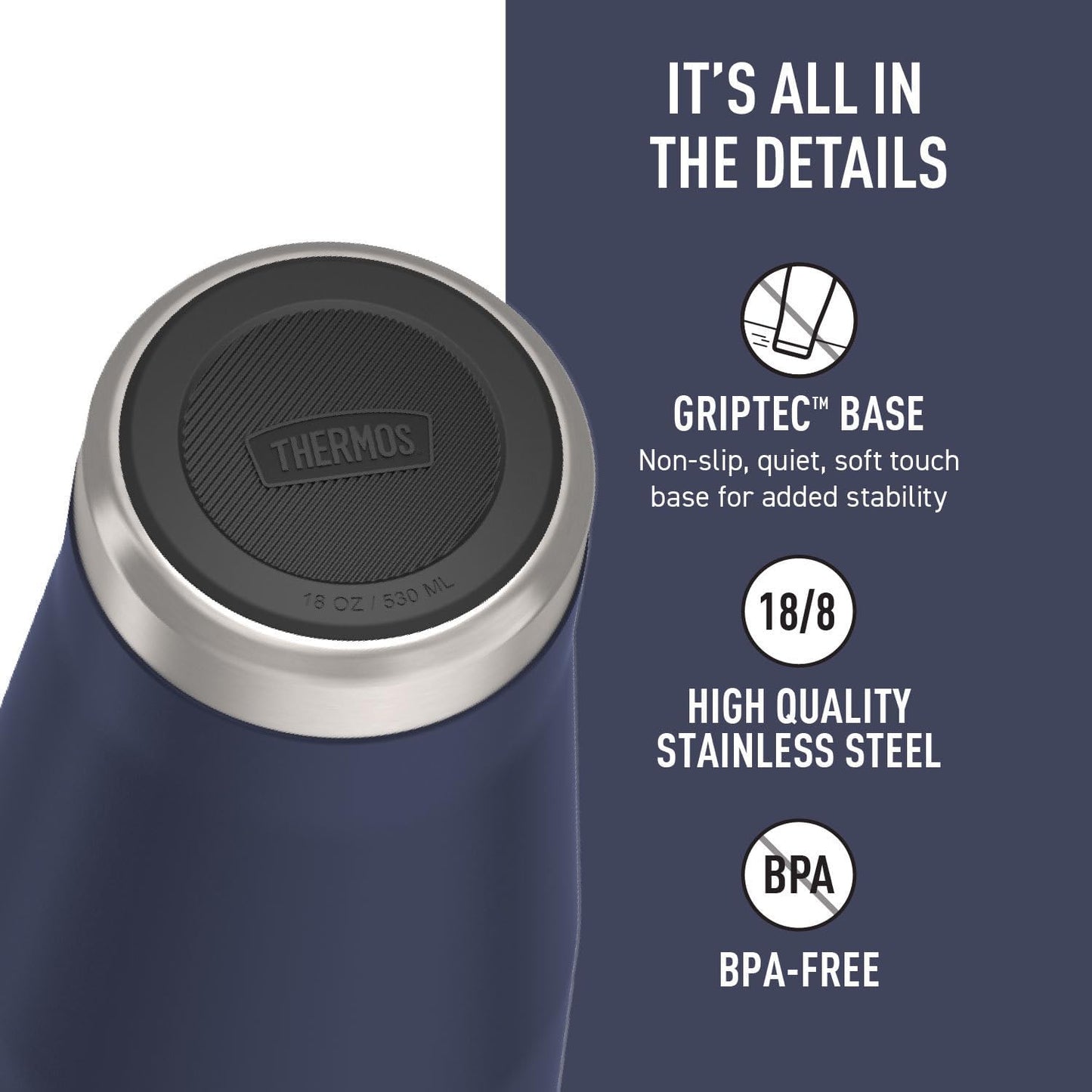 Icon Series 24oz Stainless Steel Tumbler with Slide Lock Lid, Leakproof, Fits Cupholder, Dishwasher Safe, Griptec™ Non‑Slip Base, Keeps Drinks Hot 6 Hrs/Cold 22 Hrs, Mystic Navy