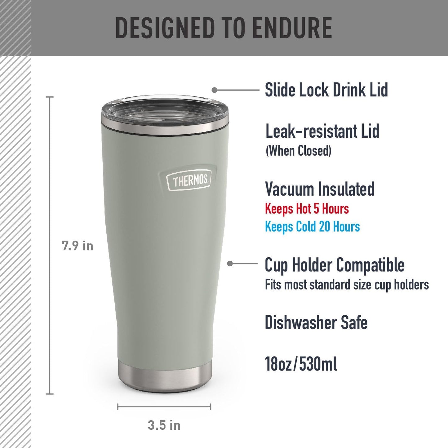 Icon Series 24oz Stainless Steel Tumbler with Slide Lock Lid, Leakproof, Fits Cupholder, Dishwasher Safe, Griptec™ Non‑Slip Base, Keeps Drinks Hot 6 Hrs/Cold 22 Hrs, Mystic Navy