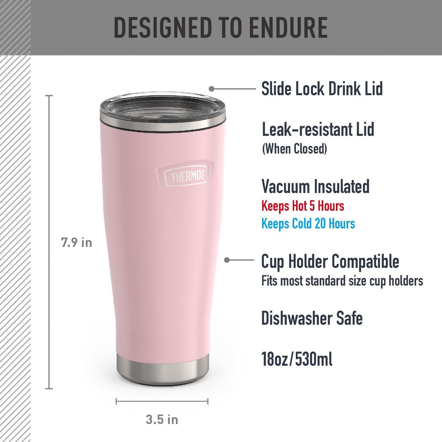 Icon Series 24oz Stainless Steel Tumbler with Slide Lock Lid, Leakproof, Fits Cupholder, Dishwasher Safe, Griptec™ Non‑Slip Base, Keeps Drinks Hot 6 Hrs/Cold 22 Hrs, Mystic Navy