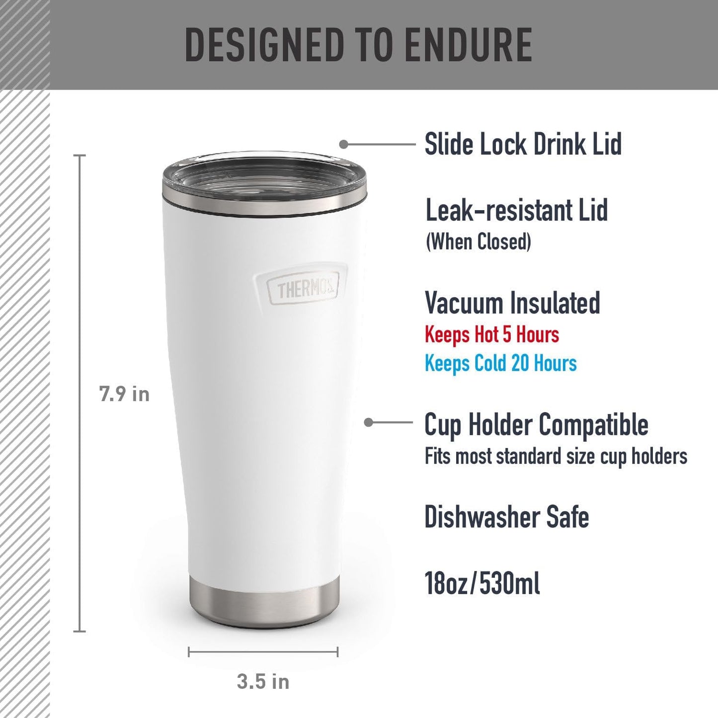 Icon Series 24oz Stainless Steel Tumbler with Slide Lock Lid, Leakproof, Fits Cupholder, Dishwasher Safe, Griptec™ Non‑Slip Base, Keeps Drinks Hot 6 Hrs/Cold 22 Hrs, Mystic Navy