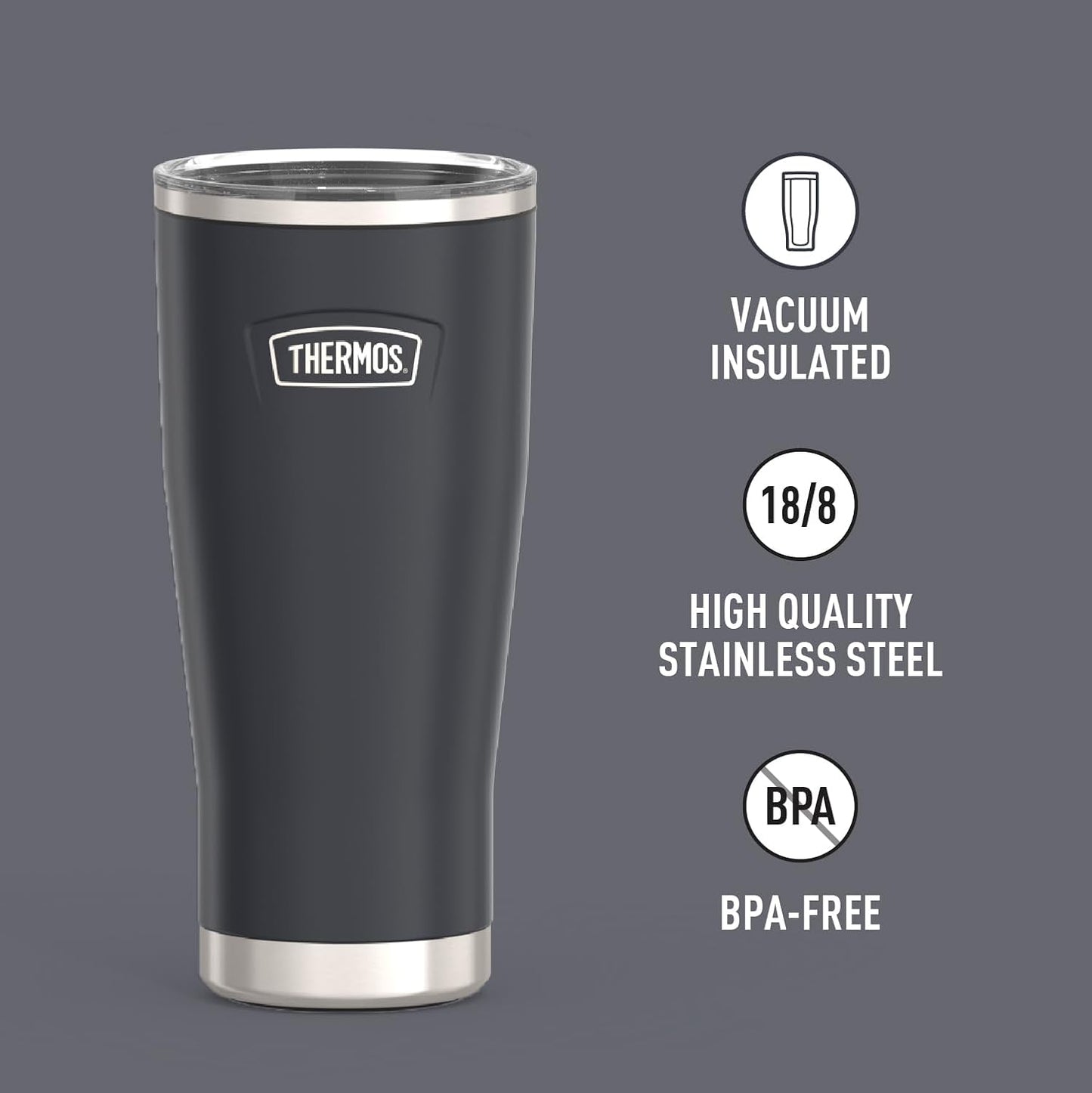 Icon Series 24oz Stainless Steel Tumbler with Slide Lock Lid, Leakproof, Fits Cupholder, Dishwasher Safe, Griptec™ Non‑Slip Base, Keeps Drinks Hot 6 Hrs/Cold 22 Hrs, Mystic Navy