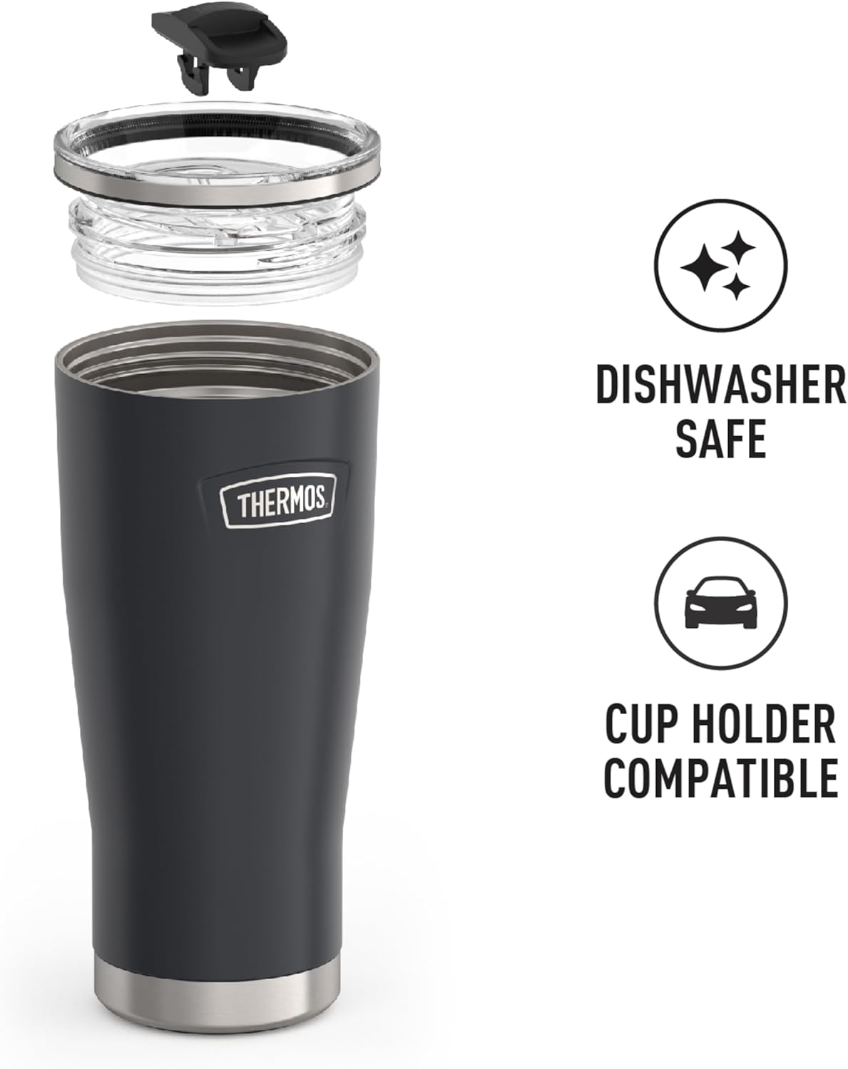 Icon Series 24oz Stainless Steel Tumbler with Slide Lock Lid, Leakproof, Fits Cupholder, Dishwasher Safe, Griptec™ Non‑Slip Base, Keeps Drinks Hot 6 Hrs/Cold 22 Hrs, Mystic Navy