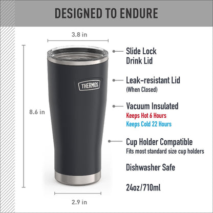 Icon Series 24oz Stainless Steel Tumbler with Slide Lock Lid, Leakproof, Fits Cupholder, Dishwasher Safe, Griptec™ Non‑Slip Base, Keeps Drinks Hot 6 Hrs/Cold 22 Hrs, Mystic Navy