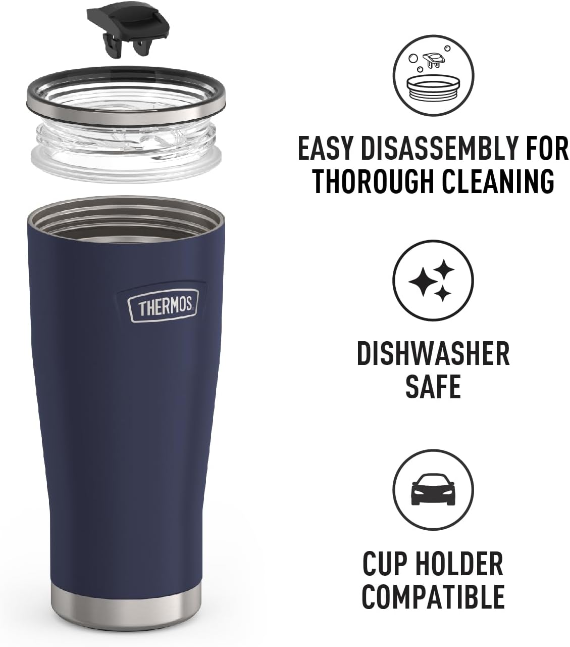 Icon Series 24oz Stainless Steel Tumbler with Slide Lock Lid, Leakproof, Fits Cupholder, Dishwasher Safe, Griptec™ Non‑Slip Base, Keeps Drinks Hot 6 Hrs/Cold 22 Hrs, Mystic Navy