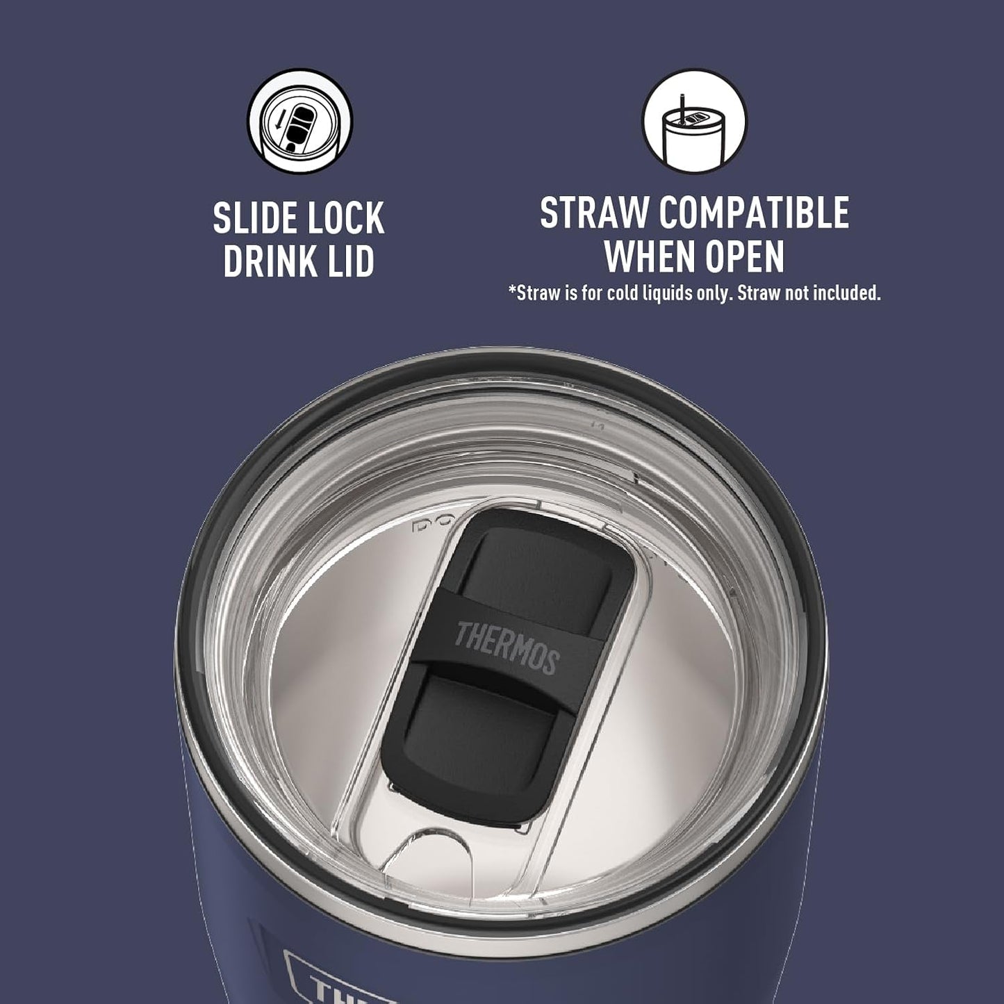 Icon Series 24oz Stainless Steel Tumbler with Slide Lock Lid, Leakproof, Fits Cupholder, Dishwasher Safe, Griptec™ Non‑Slip Base, Keeps Drinks Hot 6 Hrs/Cold 22 Hrs, Mystic Navy