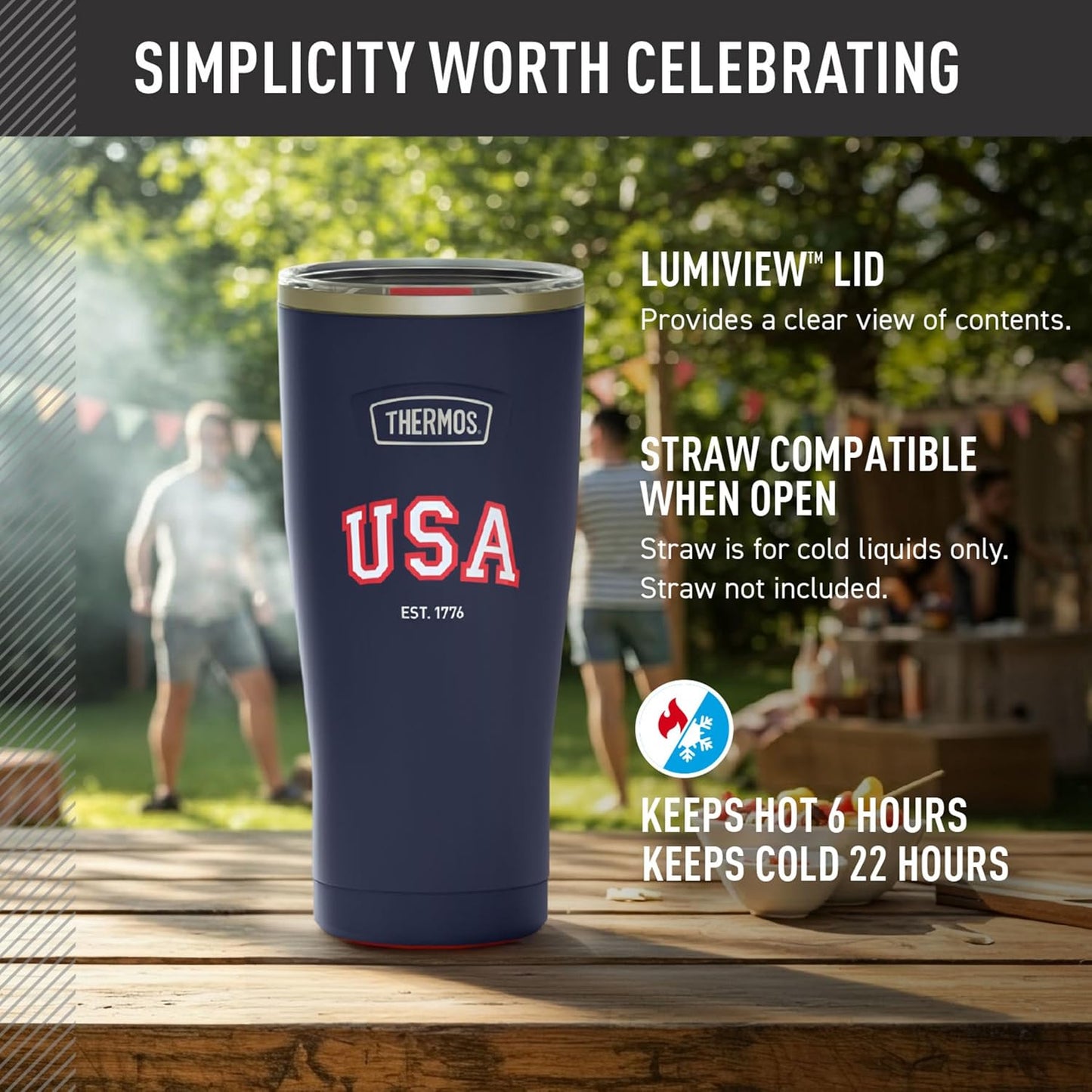 Icon Series 24oz Stainless Steel Tumbler with Slide Lock Lid, Leakproof, Fits Cupholder, Dishwasher Safe, Griptec™ Non‑Slip Base, Keeps Drinks Hot 6 Hrs/Cold 22 Hrs, Mystic Navy