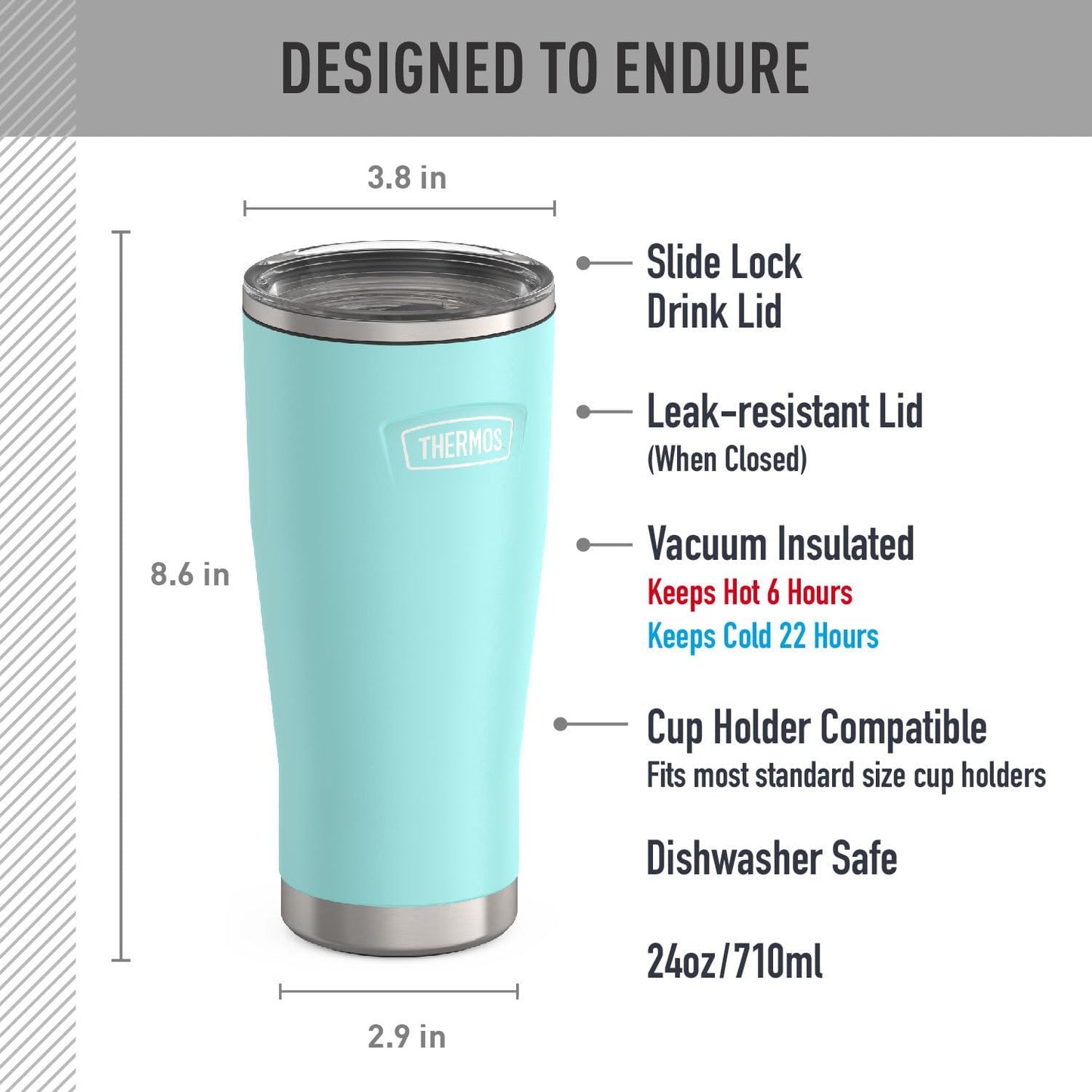 Icon Series 24oz Stainless Steel Tumbler with Slide Lock Lid, Leakproof, Fits Cupholder, Dishwasher Safe, Griptec™ Non‑Slip Base, Keeps Drinks Hot 6 Hrs/Cold 22 Hrs, Mystic Navy