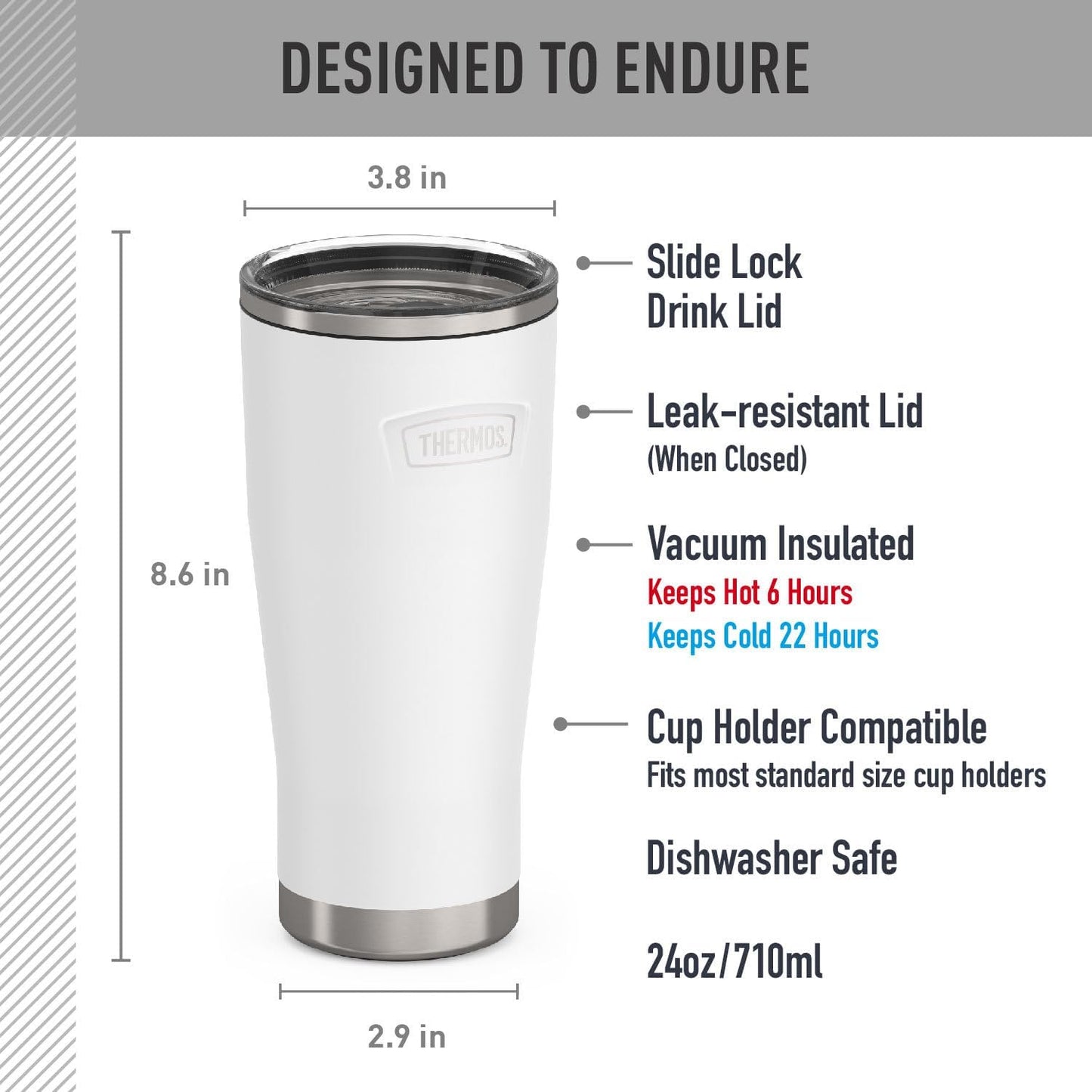 Icon Series 24oz Stainless Steel Tumbler with Slide Lock Lid, Leakproof, Fits Cupholder, Dishwasher Safe, Griptec™ Non‑Slip Base, Keeps Drinks Hot 6 Hrs/Cold 22 Hrs, Mystic Navy