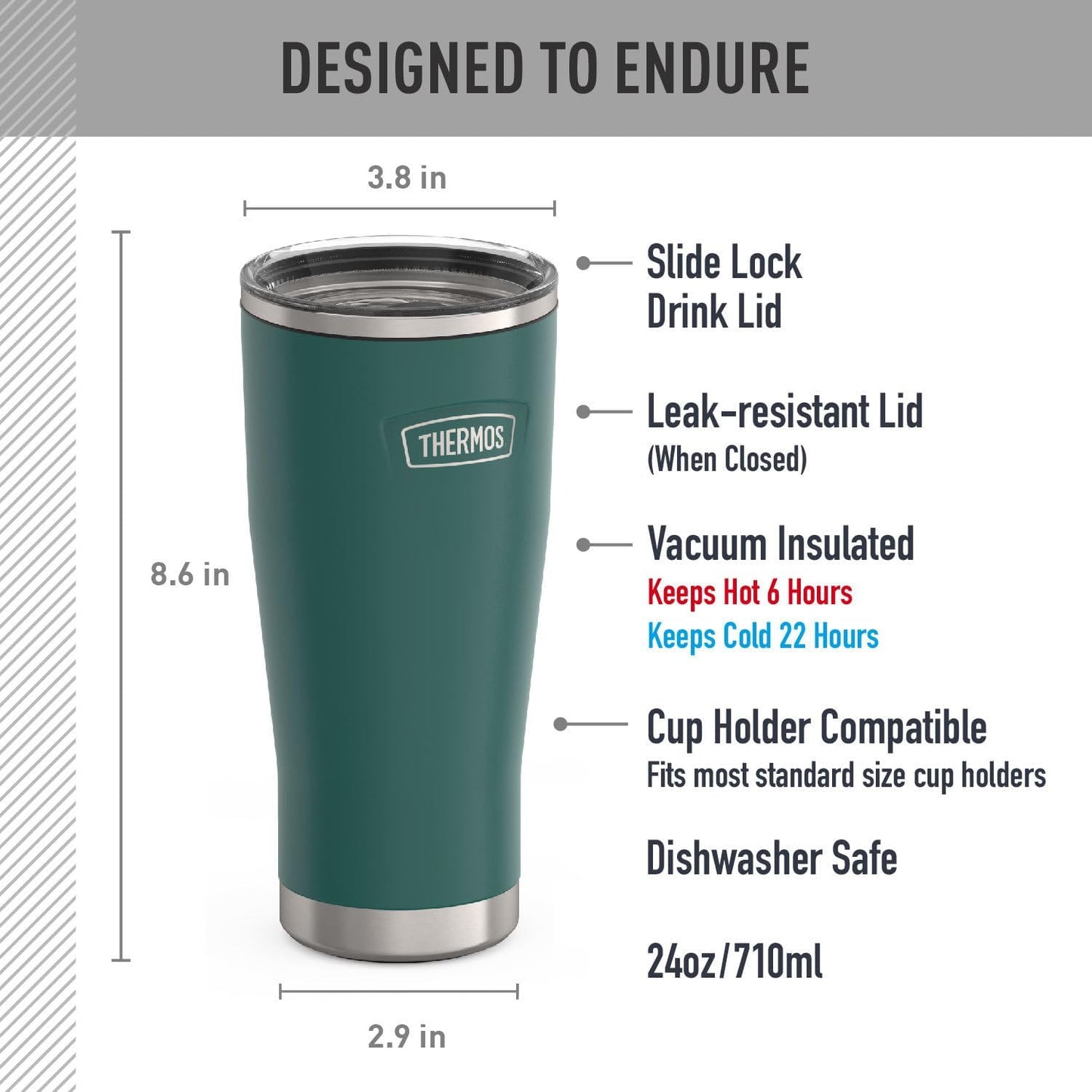 Icon Series 24oz Stainless Steel Tumbler with Slide Lock Lid, Leakproof, Fits Cupholder, Dishwasher Safe, Griptec™ Non‑Slip Base, Keeps Drinks Hot 6 Hrs/Cold 22 Hrs, Mystic Navy