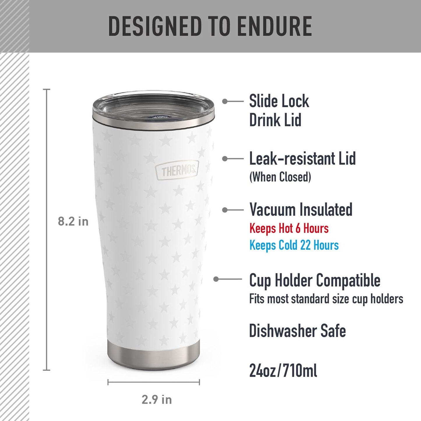 Icon Series 24oz Stainless Steel Tumbler with Slide Lock Lid, Leakproof, Fits Cupholder, Dishwasher Safe, Griptec™ Non‑Slip Base, Keeps Drinks Hot 6 Hrs/Cold 22 Hrs, Mystic Navy