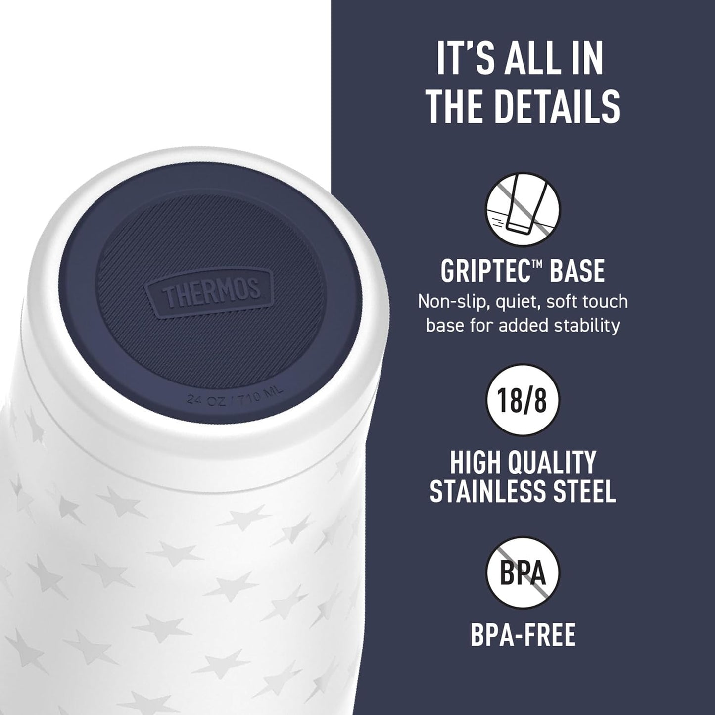 Icon Series 24oz Stainless Steel Tumbler with Slide Lock Lid, Leakproof, Fits Cupholder, Dishwasher Safe, Griptec™ Non‑Slip Base, Keeps Drinks Hot 6 Hrs/Cold 22 Hrs, Mystic Navy
