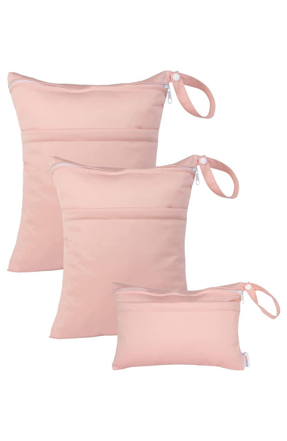 3 Pcs Cloth Diaper Wet Dry Bags Waterproof Reusable with Two Zippered Pockets Travel Beach Pool Daycare Soiled Baby Items Yoga Gym Bag for Swimsuits or Wet Clothes Small Medium Large