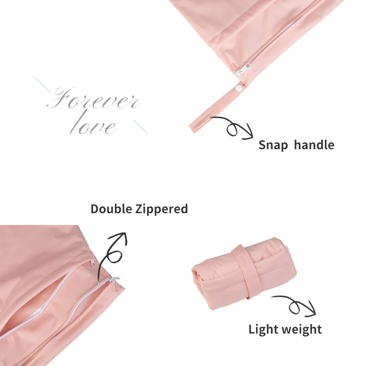 3 Pcs Cloth Diaper Wet Dry Bags Waterproof Reusable with Two Zippered Pockets Travel Beach Pool Daycare Soiled Baby Items Yoga Gym Bag for Swimsuits or Wet Clothes Small Medium Large