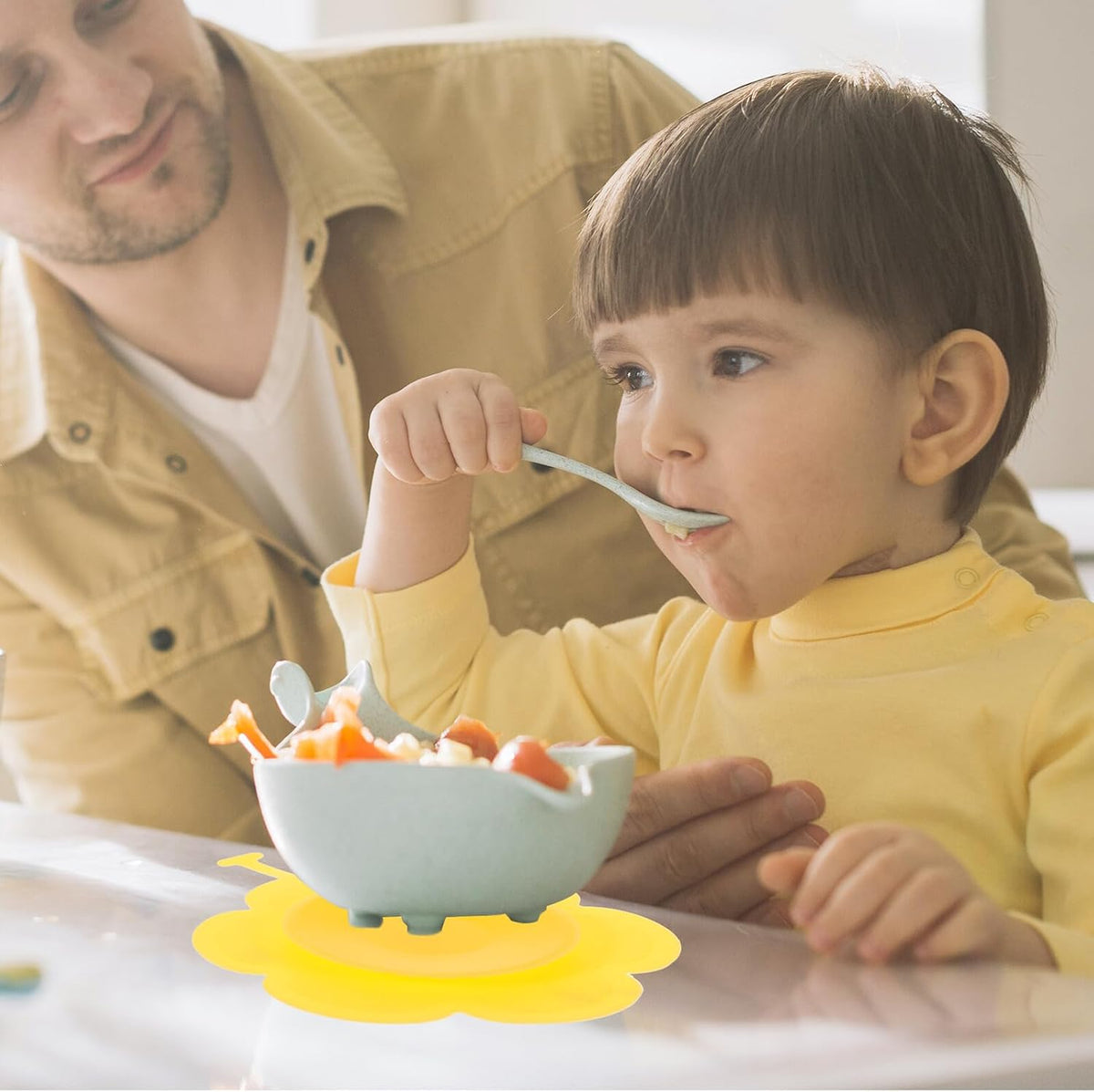 Anti-Slip Baby Bowl Mat Silicone Suction Pad for Feeding Yellow