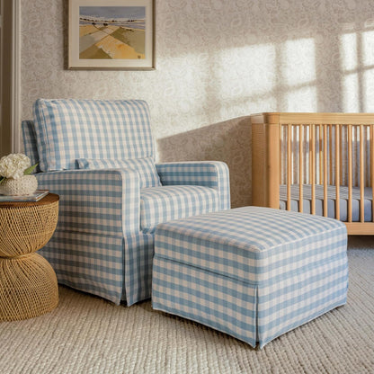 Crawford Gliding Ottoman in Blue Gingham, Greenguard Gold & CertiPUR-US Certified