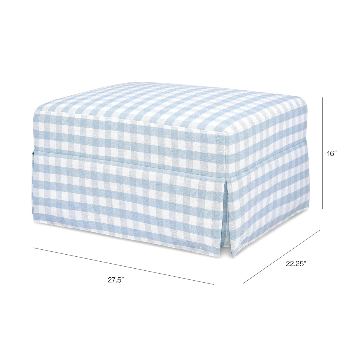 Crawford Gliding Ottoman in Blue Gingham, Greenguard Gold & CertiPUR-US Certified