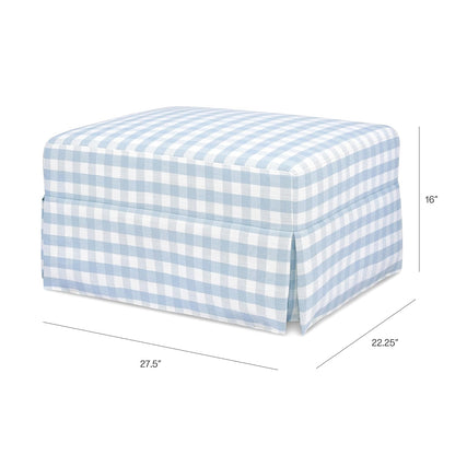 Crawford Gliding Ottoman in Blue Gingham, Greenguard Gold & CertiPUR-US Certified