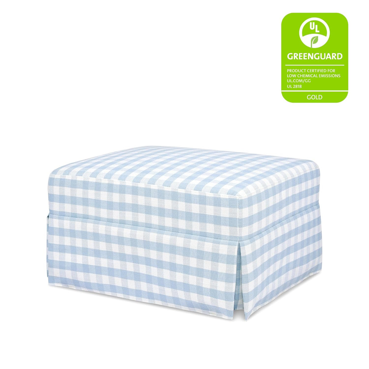 Crawford Gliding Ottoman in Blue Gingham, Greenguard Gold & CertiPUR-US Certified