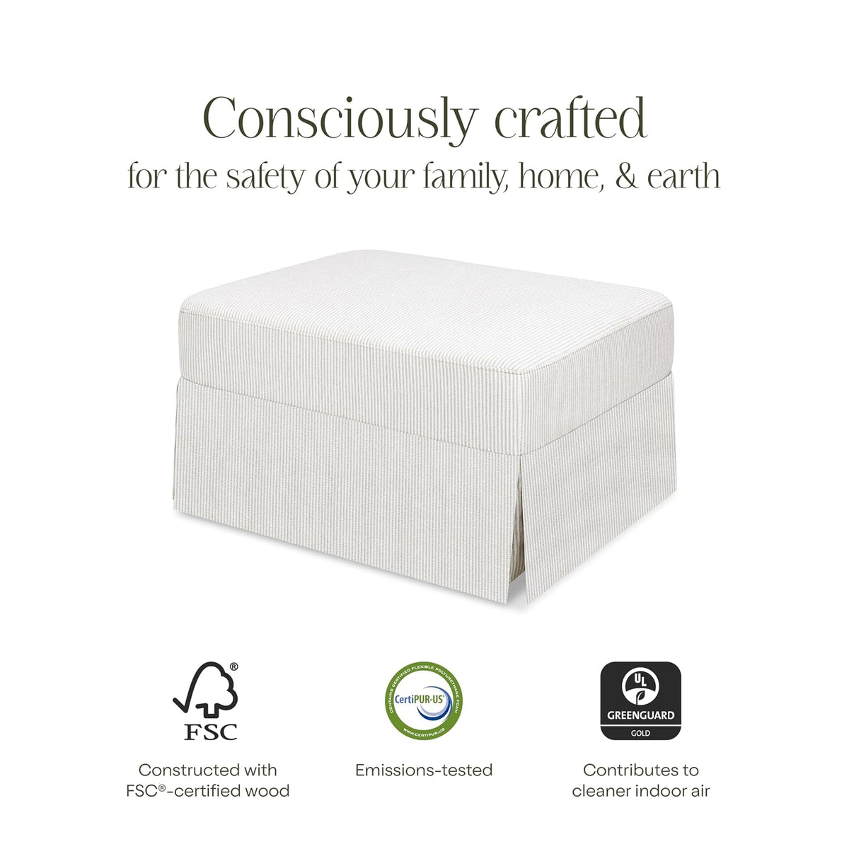 Crawford Gliding Ottoman in Blue Gingham, Greenguard Gold & CertiPUR-US Certified