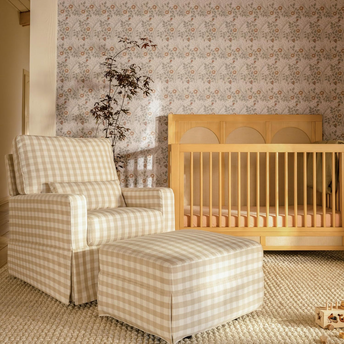 Crawford Gliding Ottoman in Blue Gingham, Greenguard Gold & CertiPUR-US Certified