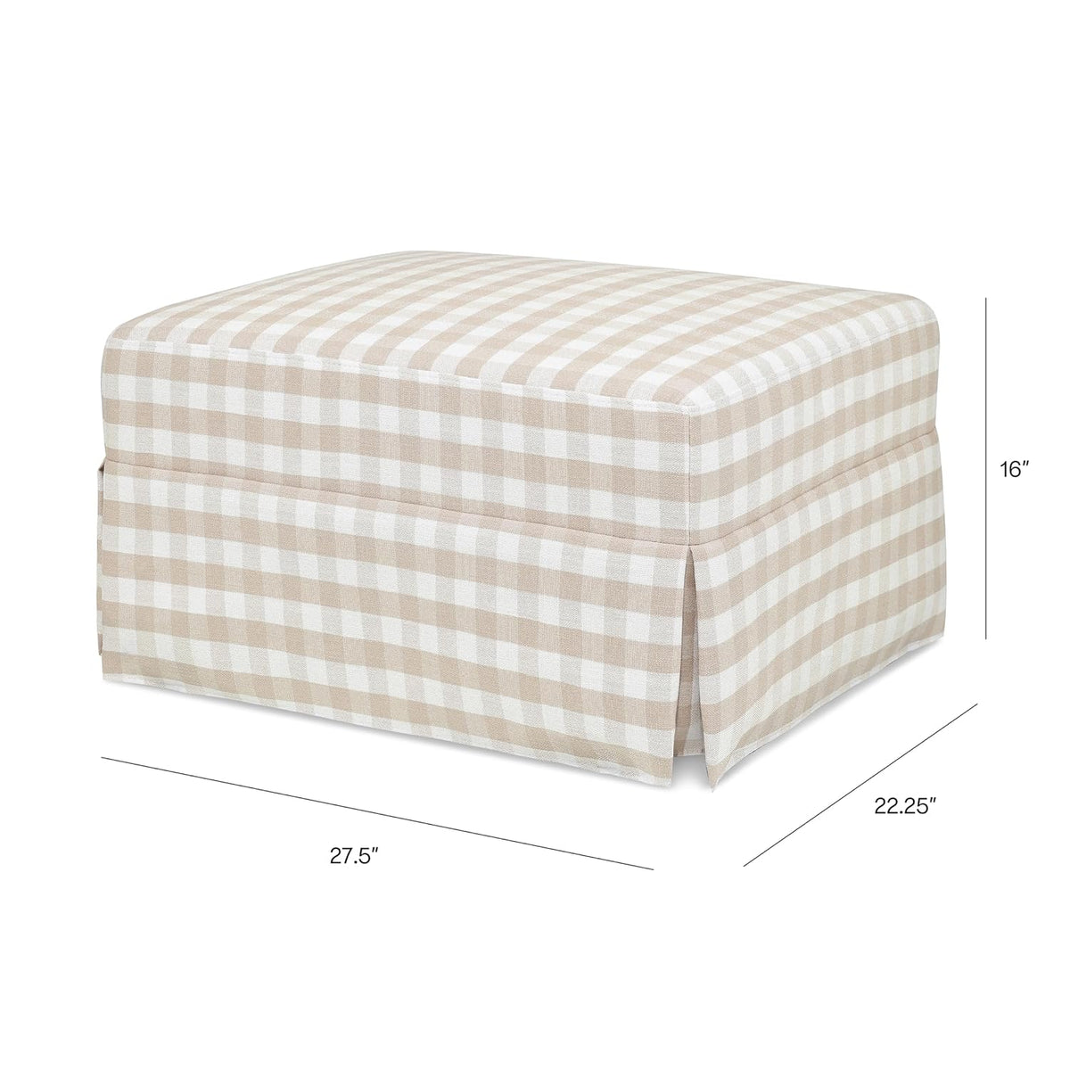 Crawford Gliding Ottoman in Blue Gingham, Greenguard Gold & CertiPUR-US Certified