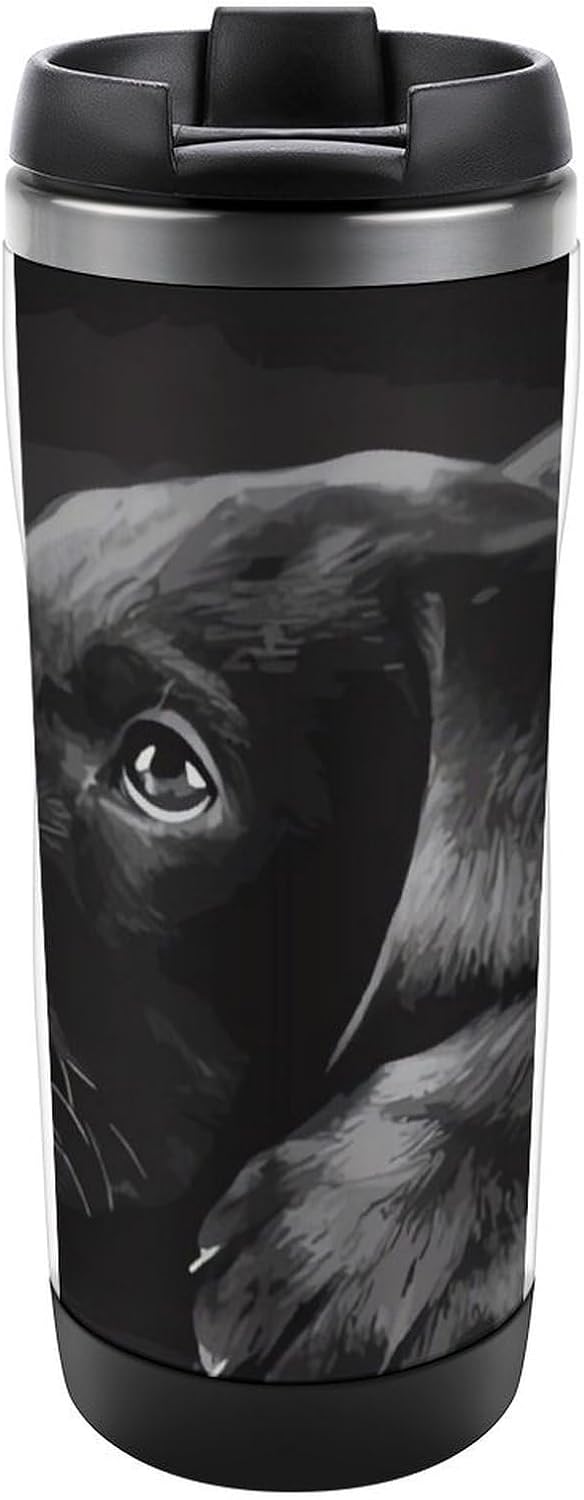 13oz Insulated Travel Coffee Mug Reusable Coffee Cup Water Bottle | Black Labrador Puppy Travel Mug with Leak Proof Lid Double Wall Stainless Steel Coffee Tumbler Personalized Gift