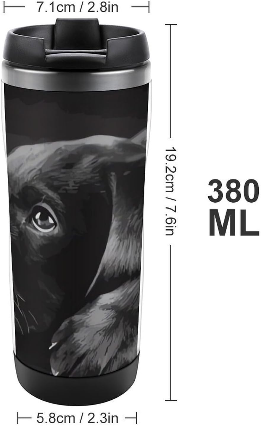 13oz Insulated Travel Coffee Mug Reusable Coffee Cup Water Bottle | Black Labrador Puppy Travel Mug with Leak Proof Lid Double Wall Stainless Steel Coffee Tumbler Personalized Gift