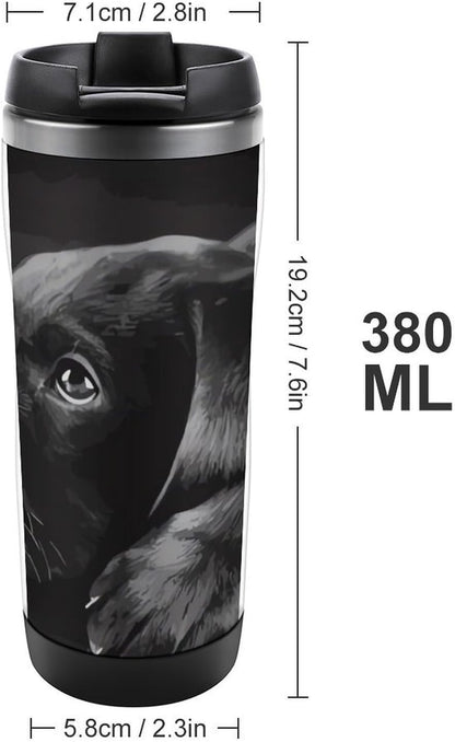 13oz Insulated Travel Coffee Mug Reusable Coffee Cup Water Bottle | Black Labrador Puppy Travel Mug with Leak Proof Lid Double Wall Stainless Steel Coffee Tumbler Personalized Gift