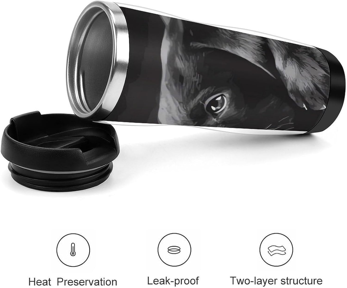 13oz Insulated Travel Coffee Mug Reusable Coffee Cup Water Bottle | Black Labrador Puppy Travel Mug with Leak Proof Lid Double Wall Stainless Steel Coffee Tumbler Personalized Gift