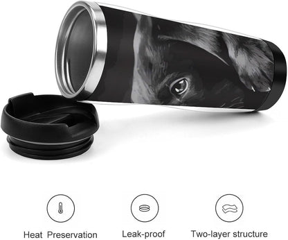 13oz Insulated Travel Coffee Mug Reusable Coffee Cup Water Bottle | Black Labrador Puppy Travel Mug with Leak Proof Lid Double Wall Stainless Steel Coffee Tumbler Personalized Gift